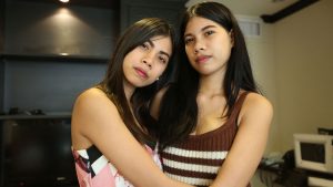 Asian Girls hugging before sex with stranger