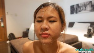 Showing off thick cum facial
