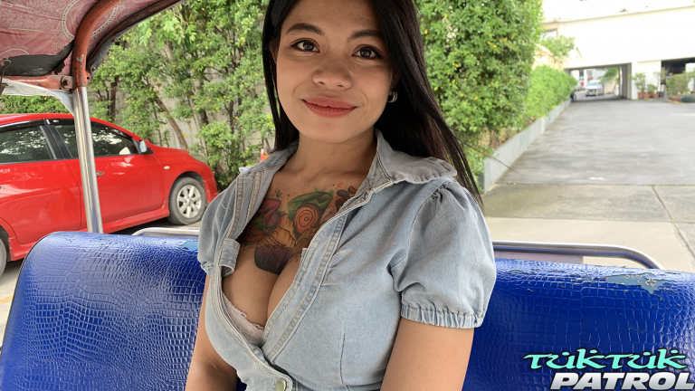 Jenny Thai shows big tits in back seat