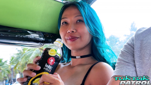 Lovely Nancy rides TukTuk to hotel wearing her blue hairstyle