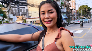 Pretty Asian girl stops for patrol before boarding tuk