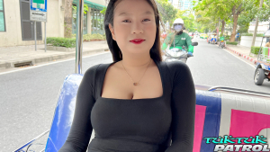 Busty Thai babe rides Tuk in back seat