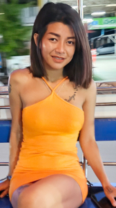 Seductive Thai hotty TukTuk Patrol Marisa shows plump boobs in tight dress