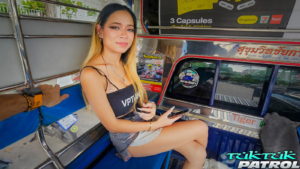 Popular Bangkok porn model rides tuk to the set